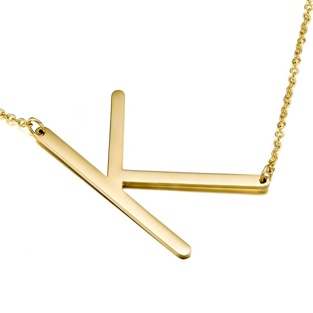 Minimalist Jewelry Large Initial Necklace Oversized Letter Alphabet Personalized Sideways-Gold Plated 
